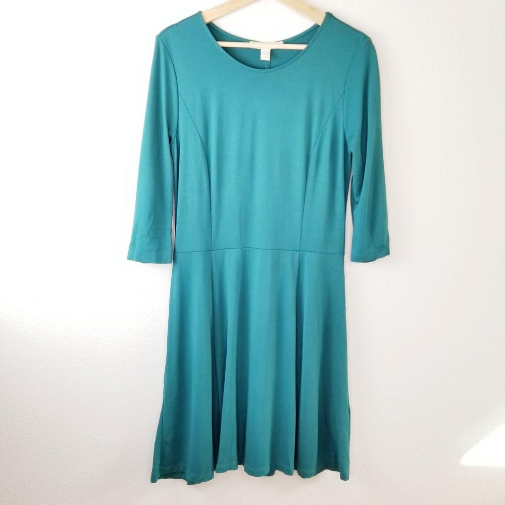 Lark & Ro 3/4 Sleeve Fit and Flare Dress Green